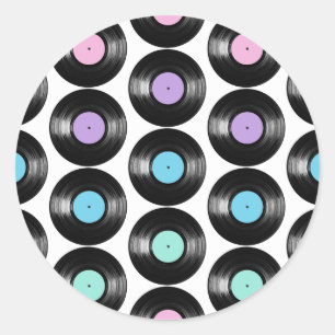Retro Vinyl Platen Kleurig Patroonontwerp Ronde Sticker
