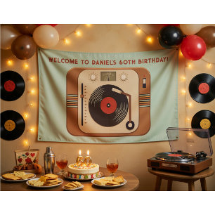 Retro Vinyl Platenspeler 60e Verjaardag Welkom Spandoek