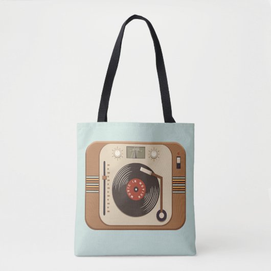 Retro Vinyl Platenspeler Canvas tas (Voorkant)