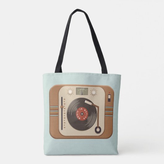Retro Vinyl Platenspeler Canvas tas (Achterkant)