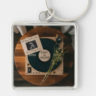 Retro Vinyl Platenspeler Zwangerschapsaankondiging Sleutelhanger