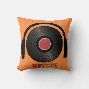 Retro vinyl plattegram oorkoppen muziek kussen