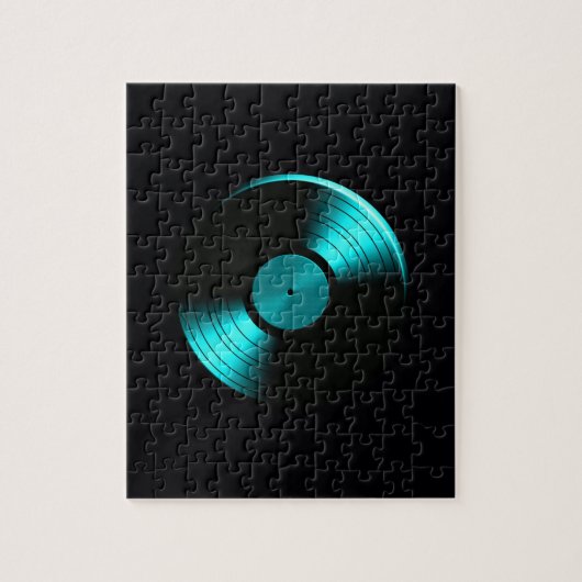 Retro Vinyl Record Album in Blauwgroen Legpuzzel (Verticaal)