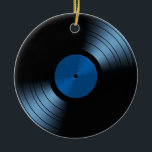 Retro Vinyl Record Album in Blue Keramisch Ornament<br><div class="desc">.Dit is een geweldig retro vinylalbum ontwerp om de liefde van de vinylrecords te vieren. Het ziet er zo mooi uit op de zwarte achtergrond. Ik heb alle overeenkomende producten,  evenals andere kleuren,  in mijn winkel.
Al mijn producten kunnen ook worden aangepast.</div>