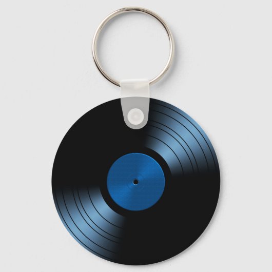 Retro Vinyl Record Album in Blue Sleutelhanger (Voorkant)