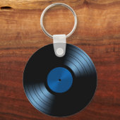 Retro Vinyl Record Album in Blue Sleutelhanger (Voorkant)