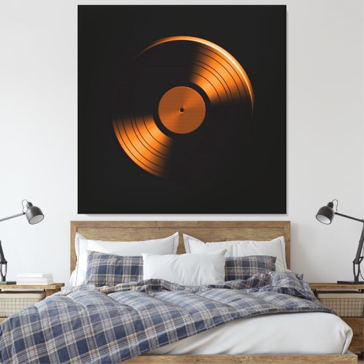 Retro Vinyl Record Album in Sinaasappel Canvas Afdruk (Insitu (Slaapkamer))