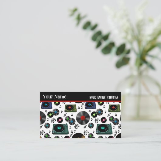 Retro Vinyl Record Albums Muziek Professioneel Visitekaartje (Staand voorkant)