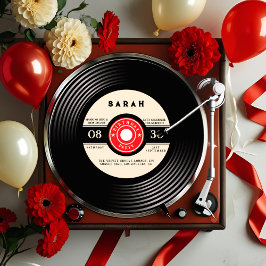 Retro Vinyl Record Birthday Invitation Kaart