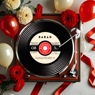 Retro Vinyl Record Birthday Invitation Kaart
