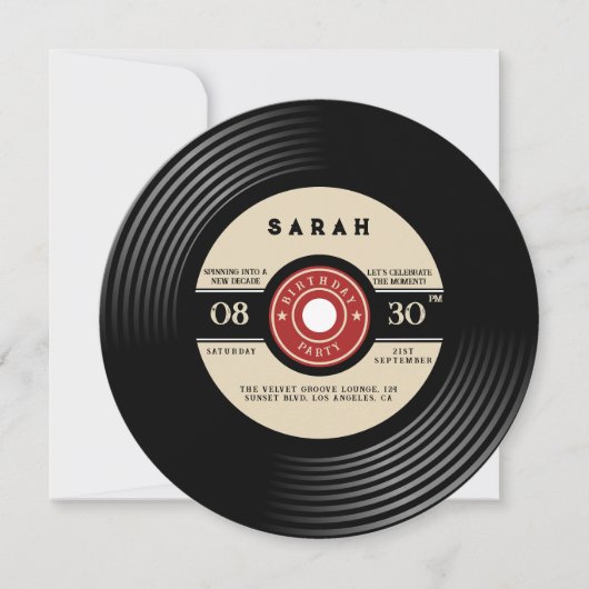 Retro Vinyl Record Birthday Invitation Kaart (Voorkant)