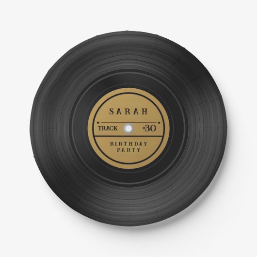 Retro Vinyl Record Birthday Papieren Bordje (Voorkant)