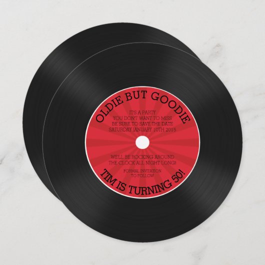 Retro Vinyl Record Birthday Party Invitation Kaart (Voorkant / Achterkant)