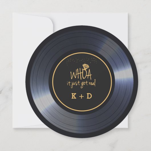 Retro Vinyl Record Black Weddenschap Opslaan Datum Kaart (Achterkant)