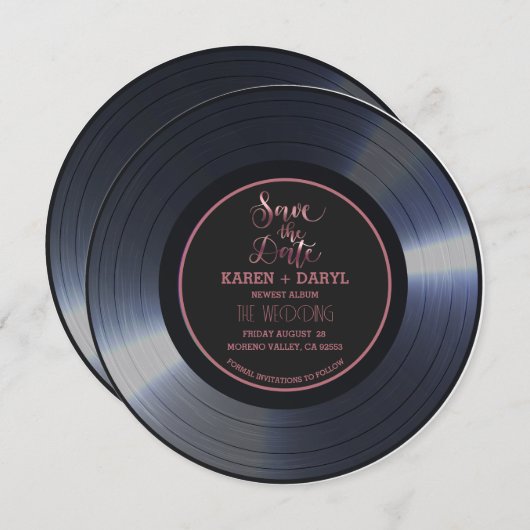 Retro Vinyl Record Black Weddenschap Opslaan Datum Kaart (Voorkant / Achterkant)