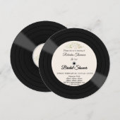 Retro Vinyl Record bloemen bruids douche uitnodigi Kaart (Voorkant / Achterkant)