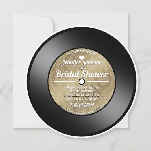 Retro Vinyl Record Bridal Shower Invitation Kaart (Voorkant)