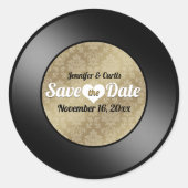 Retro Vinyl Record bruiloft bewaart de datum Class Ronde Sticker (Voorkant)