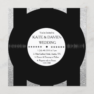 Retro Vinyl Record Chic Silver Wedding Invites Kaart