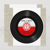 Retro Vinyl Record Double Happiness Wedding Kaart (Voorkant / Achterkant)
