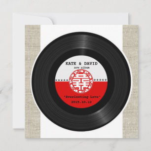 Retro Vinyl Record Double Happiness Wedding Kaart