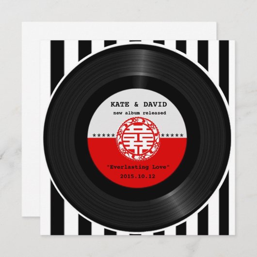 Retro Vinyl Record Double Happiness Wedding Kaart (Voorkant / Achterkant)