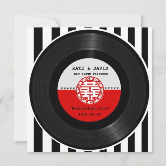 Retro Vinyl Record Double Happiness Wedding Kaart (Voorkant)