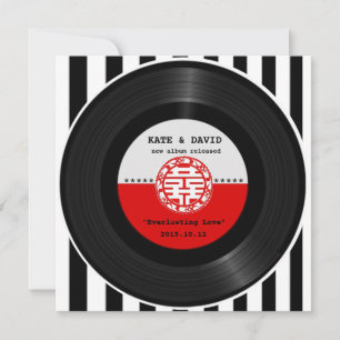 Retro Vinyl Record Double Happiness Wedding Kaart