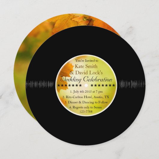 Retro Vinyl Record Fall Wedding Invites Kaart (Voorkant / Achterkant)