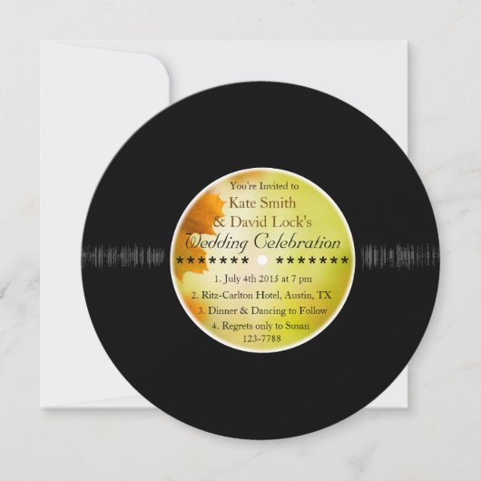 Retro Vinyl Record Fall Wedding Invites Kaart (Voorkant)