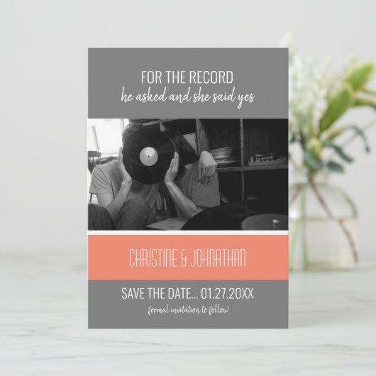 Retro Vinyl Record Flat Save The Date Kaart (Staand voorkant)