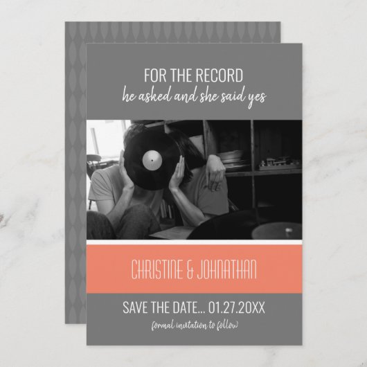 Retro Vinyl Record Flat Save The Date Kaart (Voorkant / Achterkant)