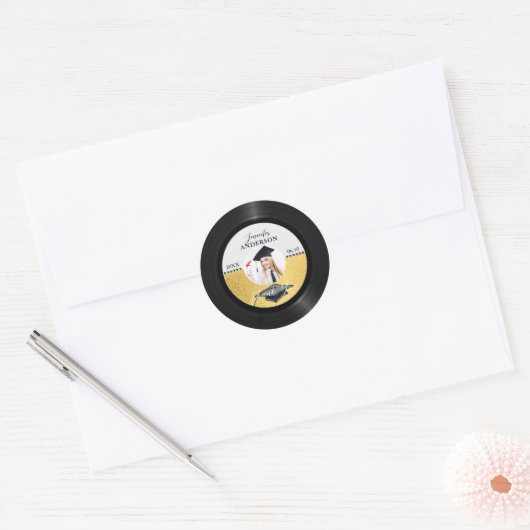 Retro Vinyl Record Foto Afstuderen Dank u Ronde Sticker (Envelop)