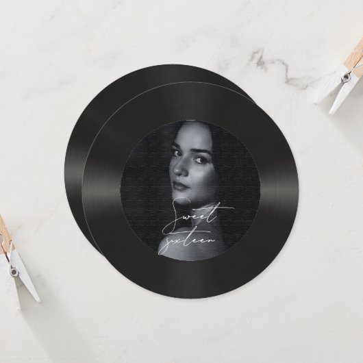 Retro vinyl record foto lief 16 verjaardag kaart (Voorkant / Achterkant in situ)