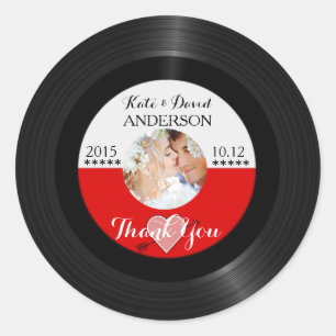Retro Vinyl Record foto's Weddenschap Favor Bedank Ronde Sticker