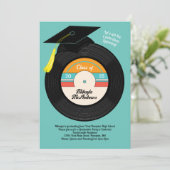 Retro Vinyl Record Graduation Party Invitation Kaart (Staand voorkant)