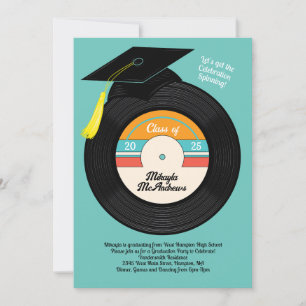 Retro Vinyl Record Graduation Party Invitation Kaart