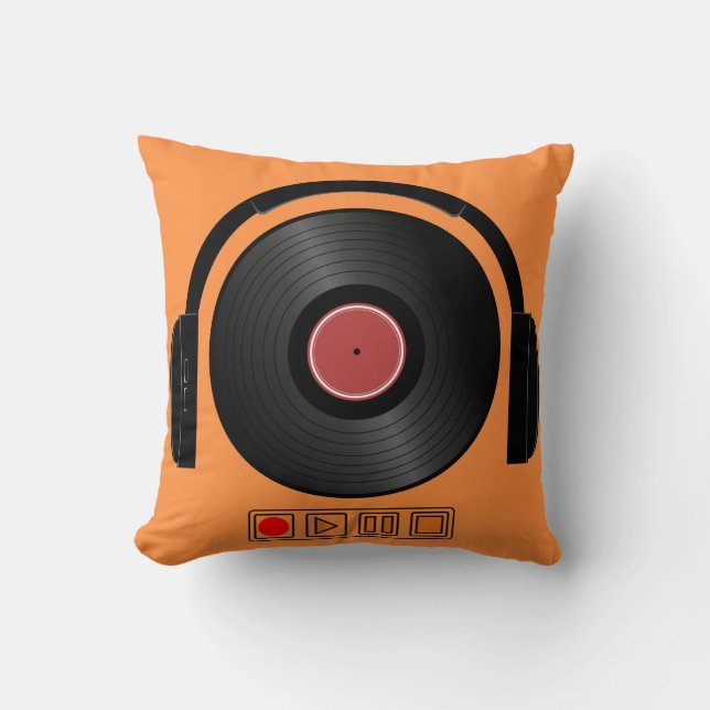 Retro Vinyl Record Headphones Music Pillow Kussen (Voorkant)