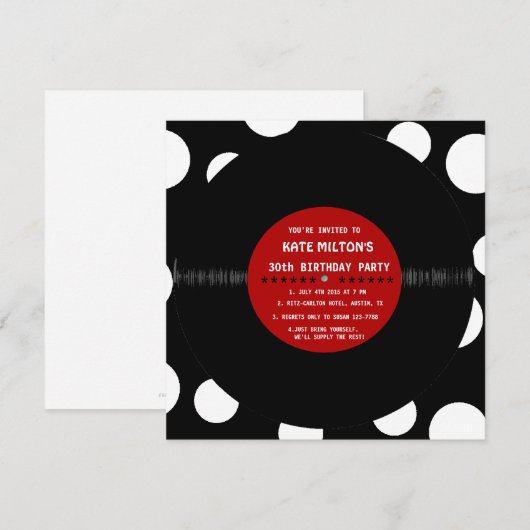 Retro Vinyl Record l Modern Birthday Party nodigt  Kaart (Voorkant / Achterkant)