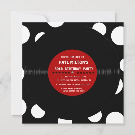 Retro Vinyl Record l Modern Birthday Party nodigt  Kaart (Voorkant)