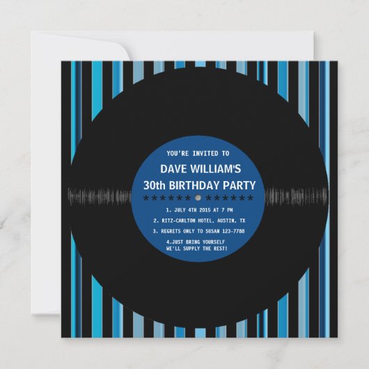 Retro Vinyl Record l Modern Birthday Party nodigt Kaart (Voorkant)