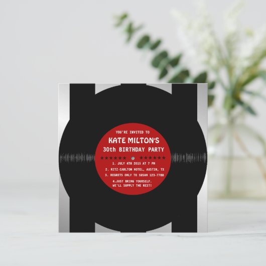 Retro Vinyl Record l Modern Birthday Party nodigt Kaart (Staand voorkant)