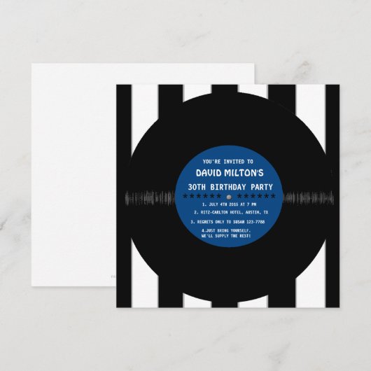 Retro Vinyl Record l Modern Birthday Party nodigt Kaart (Voorkant / Achterkant)