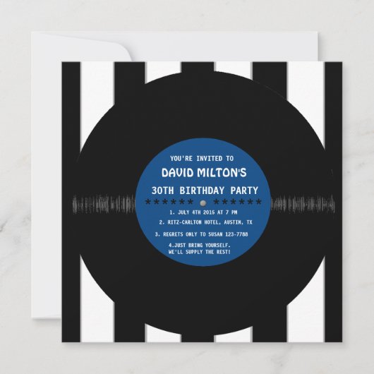 Retro Vinyl Record l Modern Birthday Party nodigt  Kaart (Voorkant)