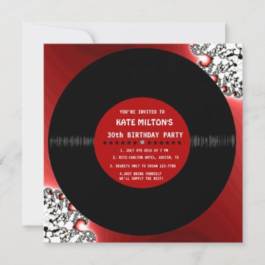 Retro Vinyl Record l Modern Birthday Party nodigt Kaart (Voorkant)