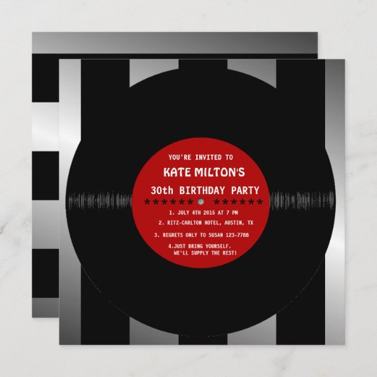 Retro Vinyl Record l Modern Birthday Party nodigt  Kaart (Voorkant / Achterkant)
