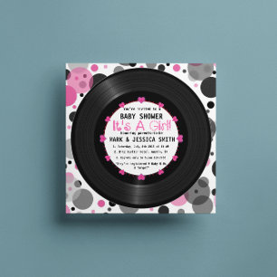 Retro Vinyl Record l Modern Chic Girl Baby shower Kaart