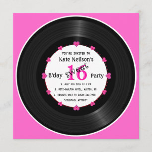 Retro Vinyl Record l Modern Sweet 16 B-dag Kaart