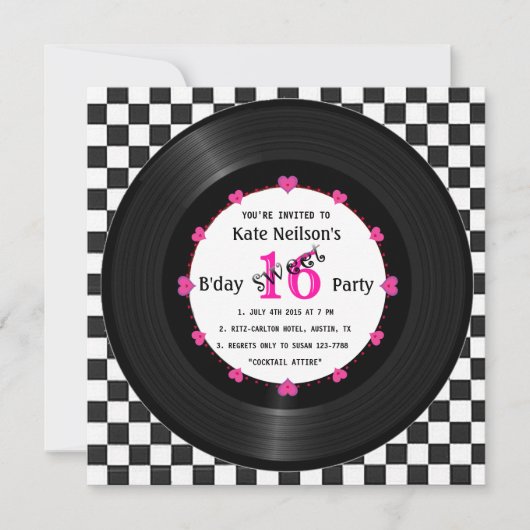 Retro Vinyl Record l Modern Sweet 16 B-dag Kaart (Voorkant)