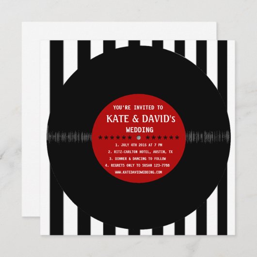 Retro Vinyl Record l Modern Weddenschap Kaart (Voorkant / Achterkant)